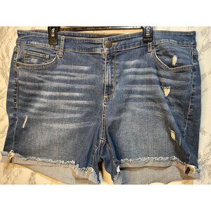 Ana Mid-Rise Denim Shorts 20W Distressed Frayed Hem Women's Casual Summer Wear